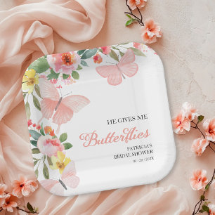 Assiettes En Carton Il Me Donne Des Papillons Florale de Réception de