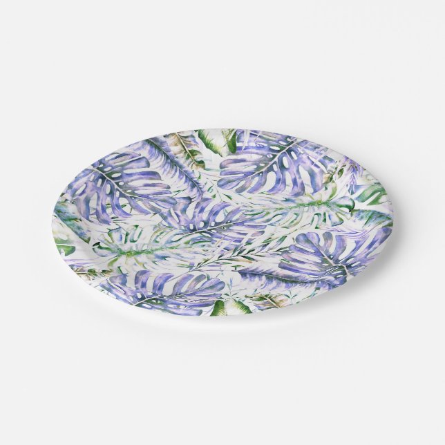 Assiettes En Carton Île Purple Lilac Tropical Palm Feuille Mariage (Angle)