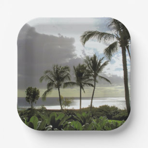 ASSIETTES EN CARTON "ÎLE/SCÈNE TROPICALE/PALMIERS/DUSQUE D'ARGENT