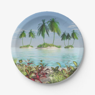 Assiettes En Carton îles tropicales de palmier de la plage 3D
