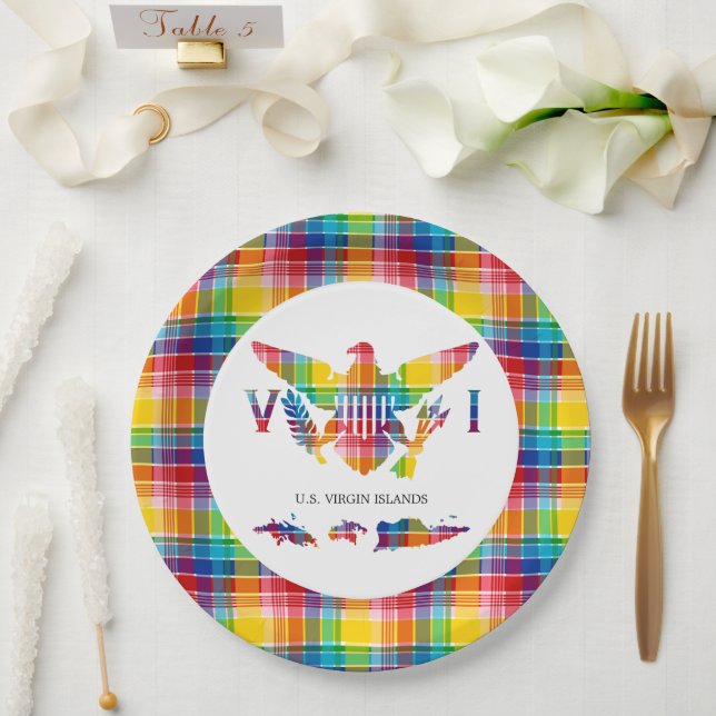 Assiettes En Carton Îles Vierges américaines Madras, Drapeau et Îles (Mariage)