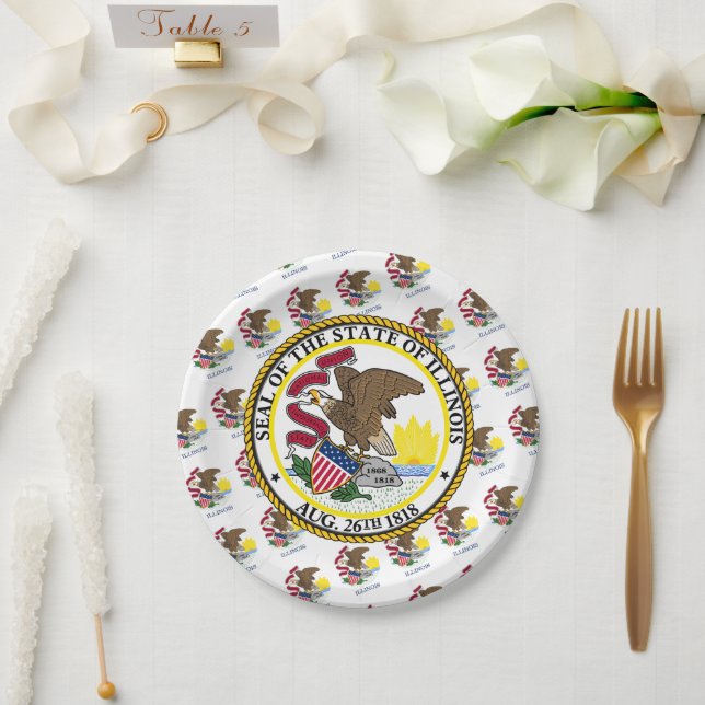 Assiettes En Carton Illinoisan Flag & Seal, Illinois (Mariage)