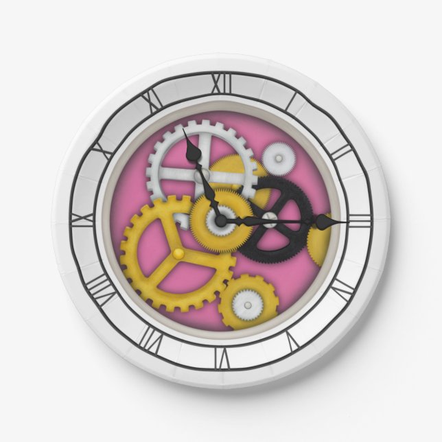 Assiettes En Carton Illusion 3D Horloge Art avec des oeuvres visibles  (Devant)