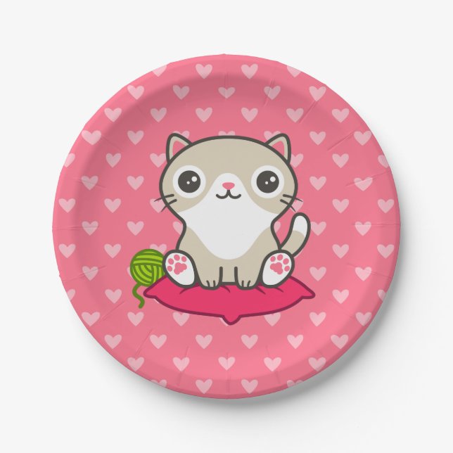 Assiettes En Carton Illustration Cute Kitty (Devant)