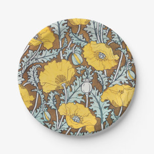 Assiettes En Carton illustration d'art pavot fleur jaune