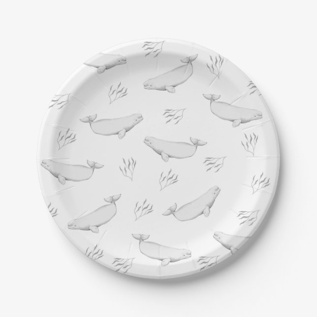 Assiettes En Carton Illustration de béluga baleine de mer (Devant)