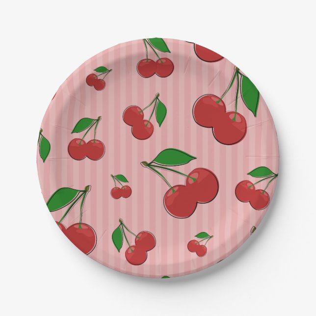 Assiettes En Carton Illustration de cerises (Devant)