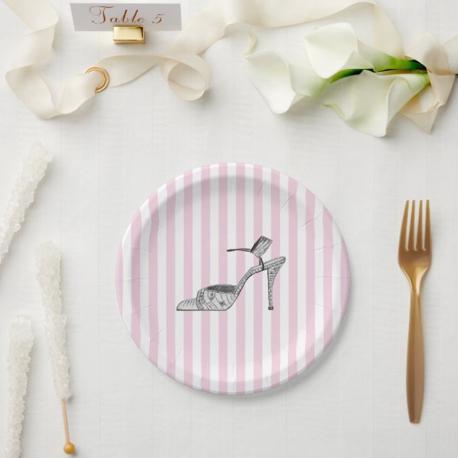 Assiettes En Carton Illustration de chaussure mode rayure rose (Mariage)