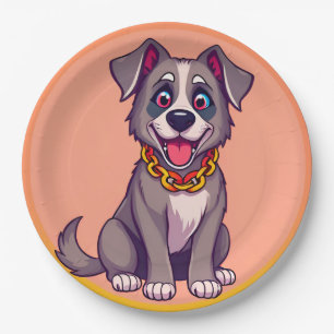Assiettes En Carton Illustration de dessin animé de chien heureux