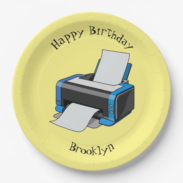 Assiettes En Carton Illustration de dessin d'imprimante (Devant)