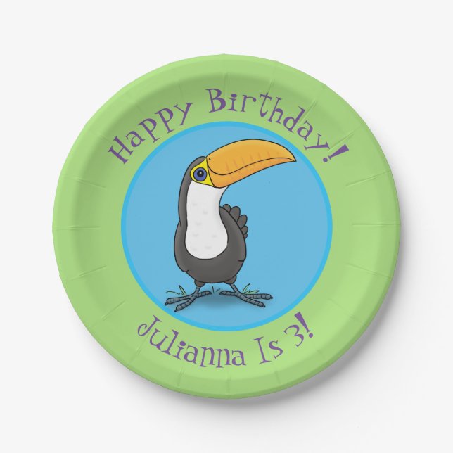 Assiettes En Carton Illustration de dessin humoristique du toucan joye (Devant)