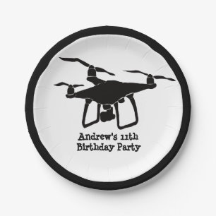 Assiettes En Carton Illustration de drone noir et blanc Fête d'annive