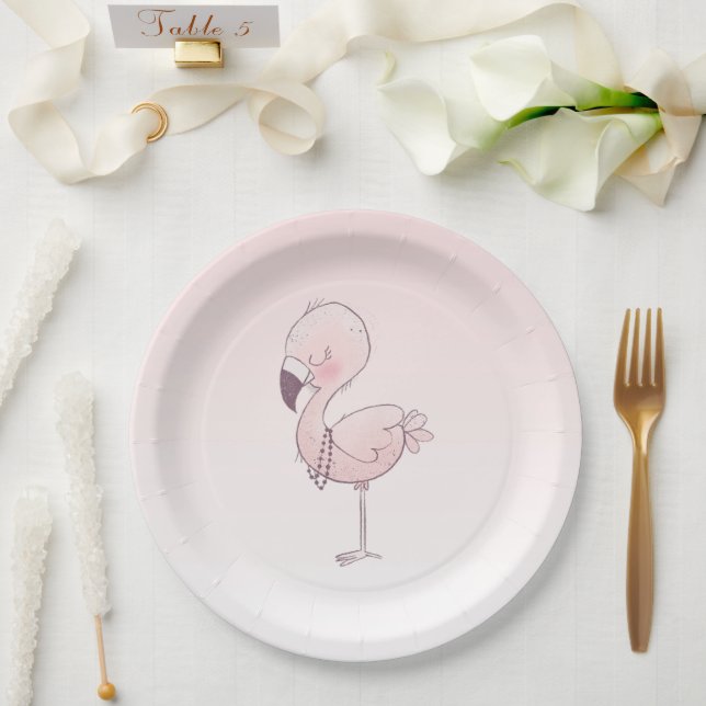 Assiettes En Carton Illustration de Flamant rose rose mou (Mariage)