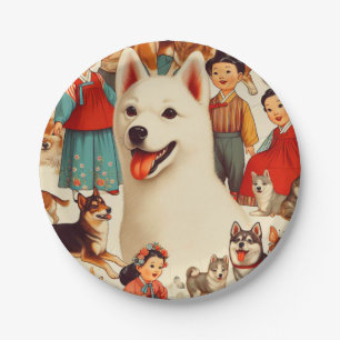 Assiettes En Carton Illustration de Jindo en Corée vintage