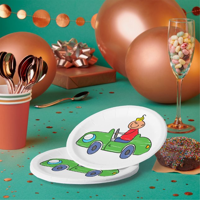 Assiettes En Carton Illustration de la voiture verte pour enfants (Créateur téléchargé)
