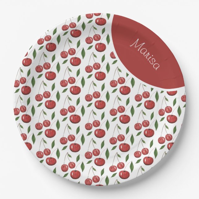 Assiettes En Carton Illustration de l'aquarelle des cerises douces (Devant)