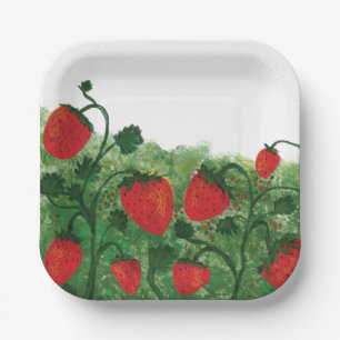 Assiettes En Carton Illustration de l'aquarelle du champ de fraises