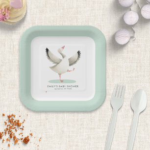 Assiettes En Carton Illustration de l'oie douce Baby shower de nom