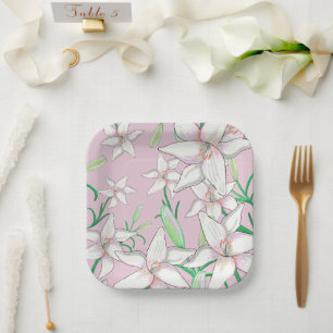 Assiettes En Carton Illustration de Lys blancs rose
