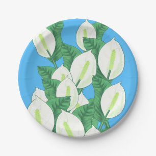 Assiettes En Carton Illustration de Lys de Paix Blanc sur Fond Bleu Cl