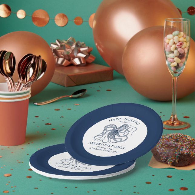 Assiettes En Carton Illustration de pieuvre nautique bleue (Multi)