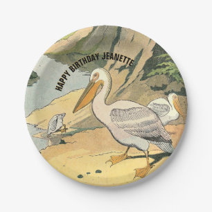Assiettes En Carton Illustration de plage Pelican Anniversaire