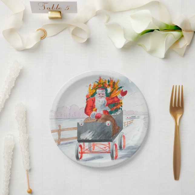 Assiettes En Carton Illustration de Santa Clause Plaque en papier de N (Mariage)
