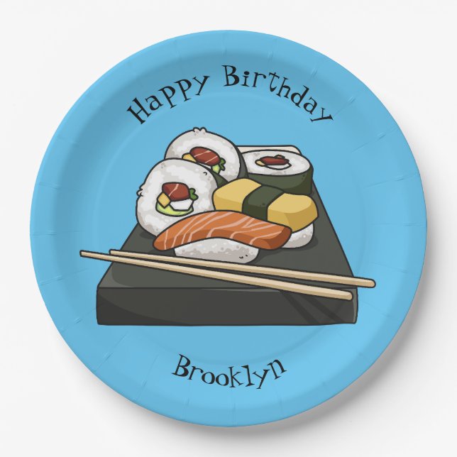 Assiettes En Carton Illustration de sushi (Devant)