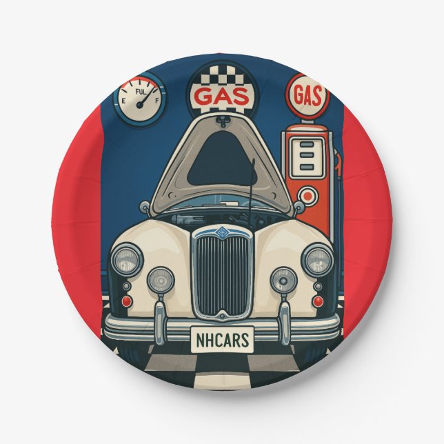 Assiettes En Carton Illustration de voiture antique (Devant)