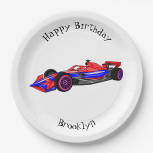 Assiettes En Carton Illustration de voiture de course professionnelle
