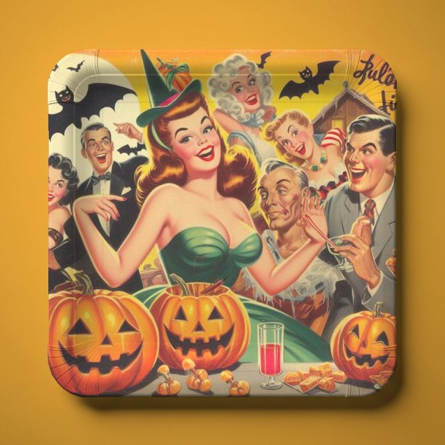Assiettes En Carton Illustration d'Halloween vintage (Créateur téléchargé)