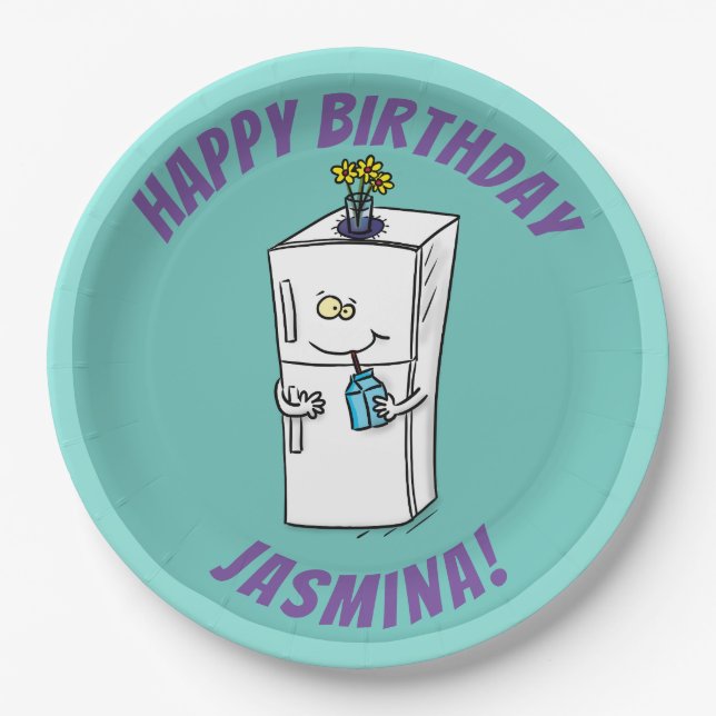 Assiettes En Carton Illustration drôle de réfrigérateur (Devant)