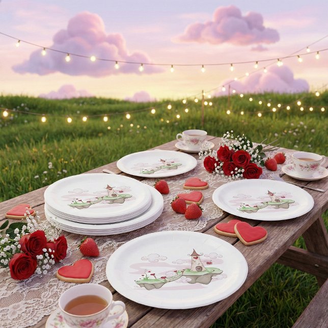 Assiettes En Carton Illustration du château d'amour flottant Imaginair (Créateur téléchargé)