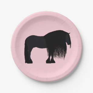 Assiettes En Carton Illustration du cheval friésien moderne rose
