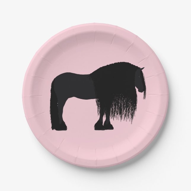 Assiettes En Carton Illustration du cheval friésien moderne rose (Devant)