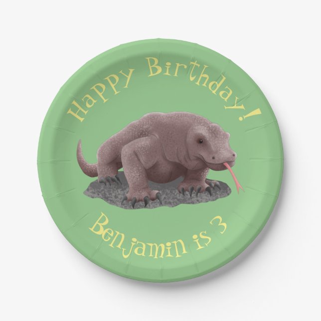 Assiettes En Carton Illustration du dragon de Komodo (Devant)