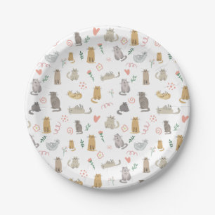 Assiettes En Carton Illustration du Motif de chats mignons en blanc