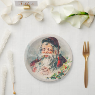 Assiettes En Carton Illustration du Père Noël vintage Papier de vacanc