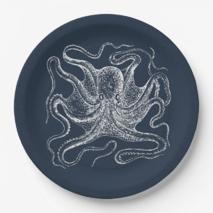 Assiettes En Carton Illustration élégante de la pieuvre bleue de la