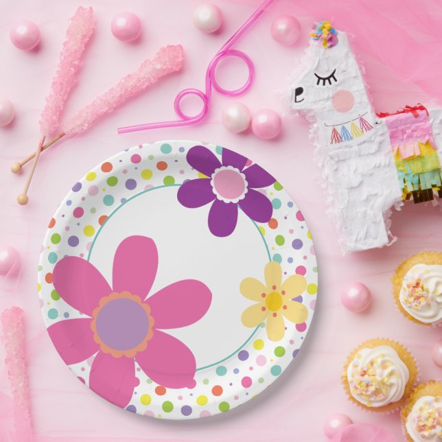 Assiettes En Carton Illustration florale d'été rose Daisy (Fête)