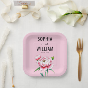 Assiettes En Carton Illustration Florale Rose Romantique