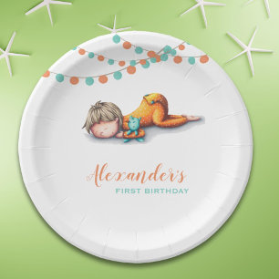 Assiettes En Carton Illustration Garland Sleeping Boy Premier Annivers