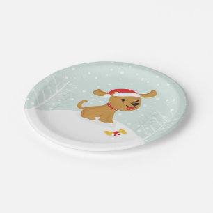 Assiettes En Carton Illustration mignonne d'un chiot dans la neige
