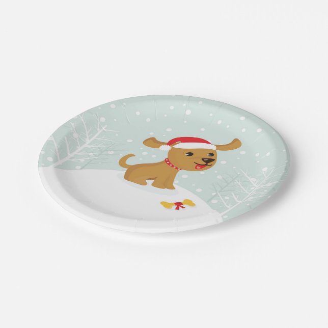 Assiettes En Carton Illustration mignonne d'un chiot dans la neige (Angle)