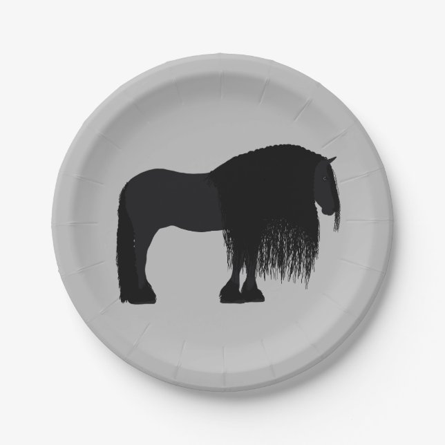 Assiettes En Carton Illustration moderne du cheval friésien gris (Devant)