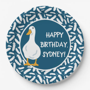 Assiettes En Carton Illustration personnalisée White Duck Blue