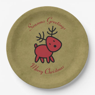 Assiettes En Carton Illustration Red Christmas Reindeer