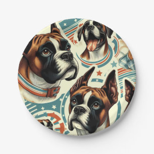 Assiettes En Carton Illustration vintage de chien de boxe sans soudure