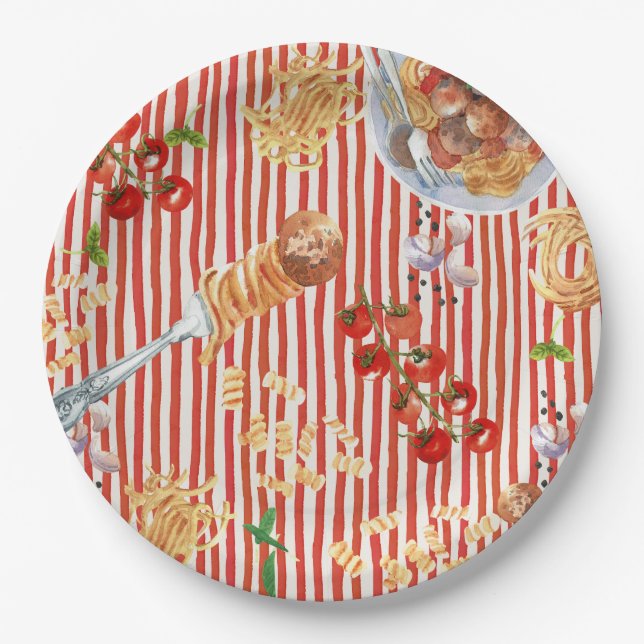 Assiettes En Carton Illustrations de nourriture italienne à l'aquarell (Devant)