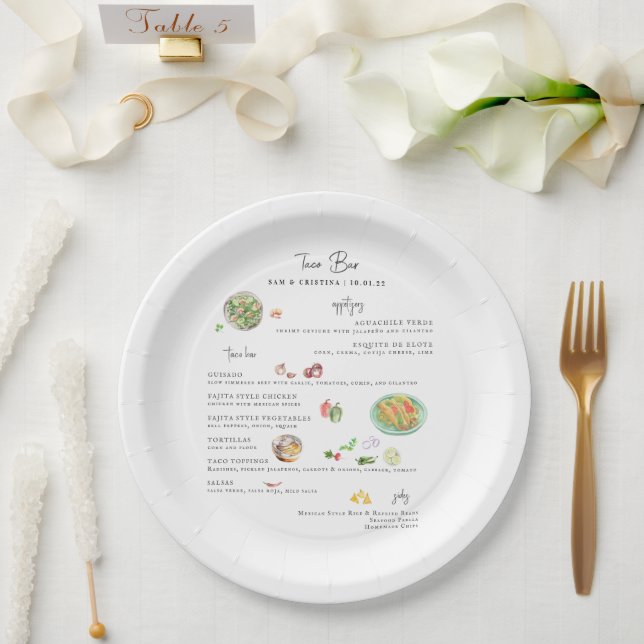 Assiettes En Carton Illustré sur mesure | Menu Mariage Taco Bar (Mariage)